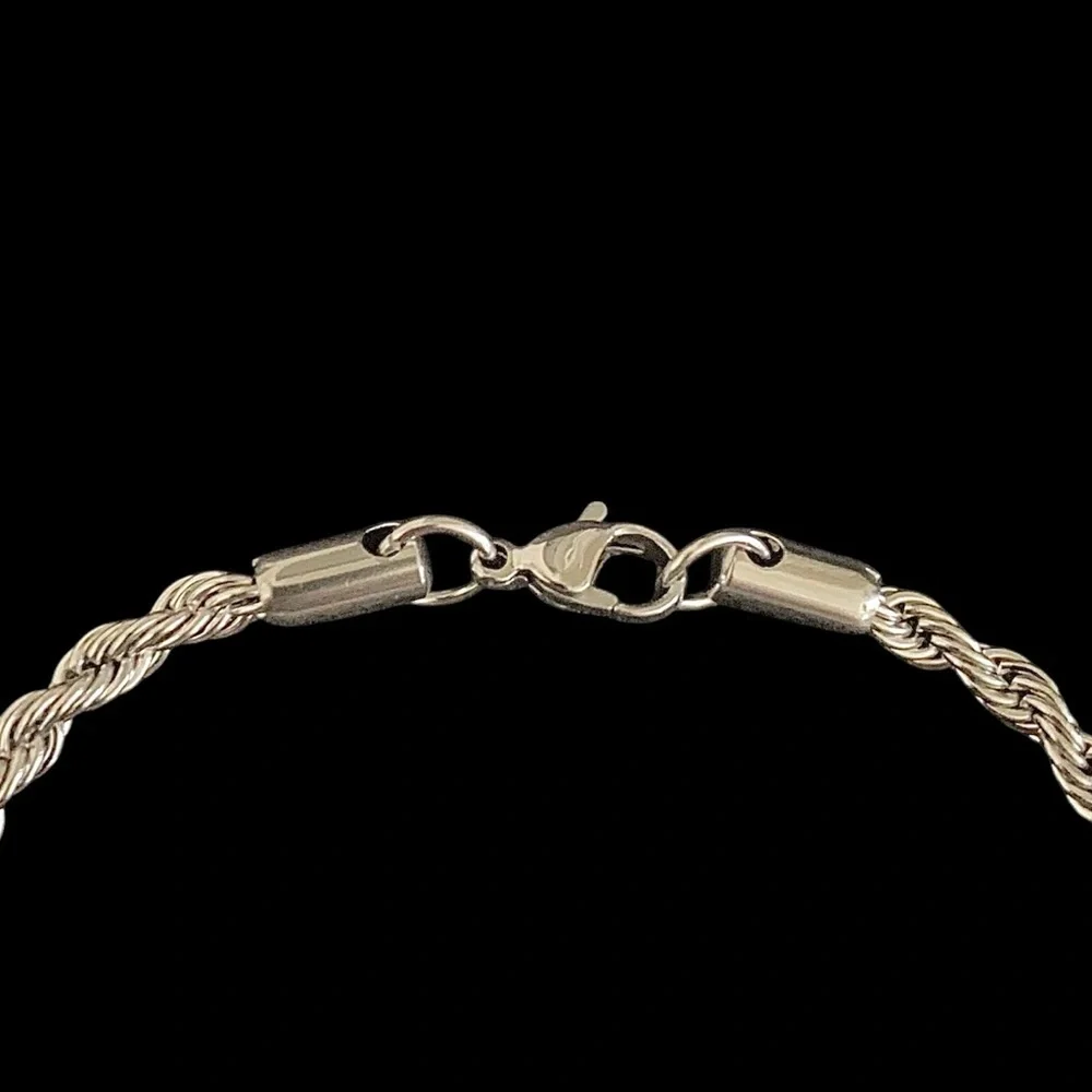 ROPE STAINLESS STEEL 5MM BRACELET- SILVER - 7.5 INCHES IN LENGTH